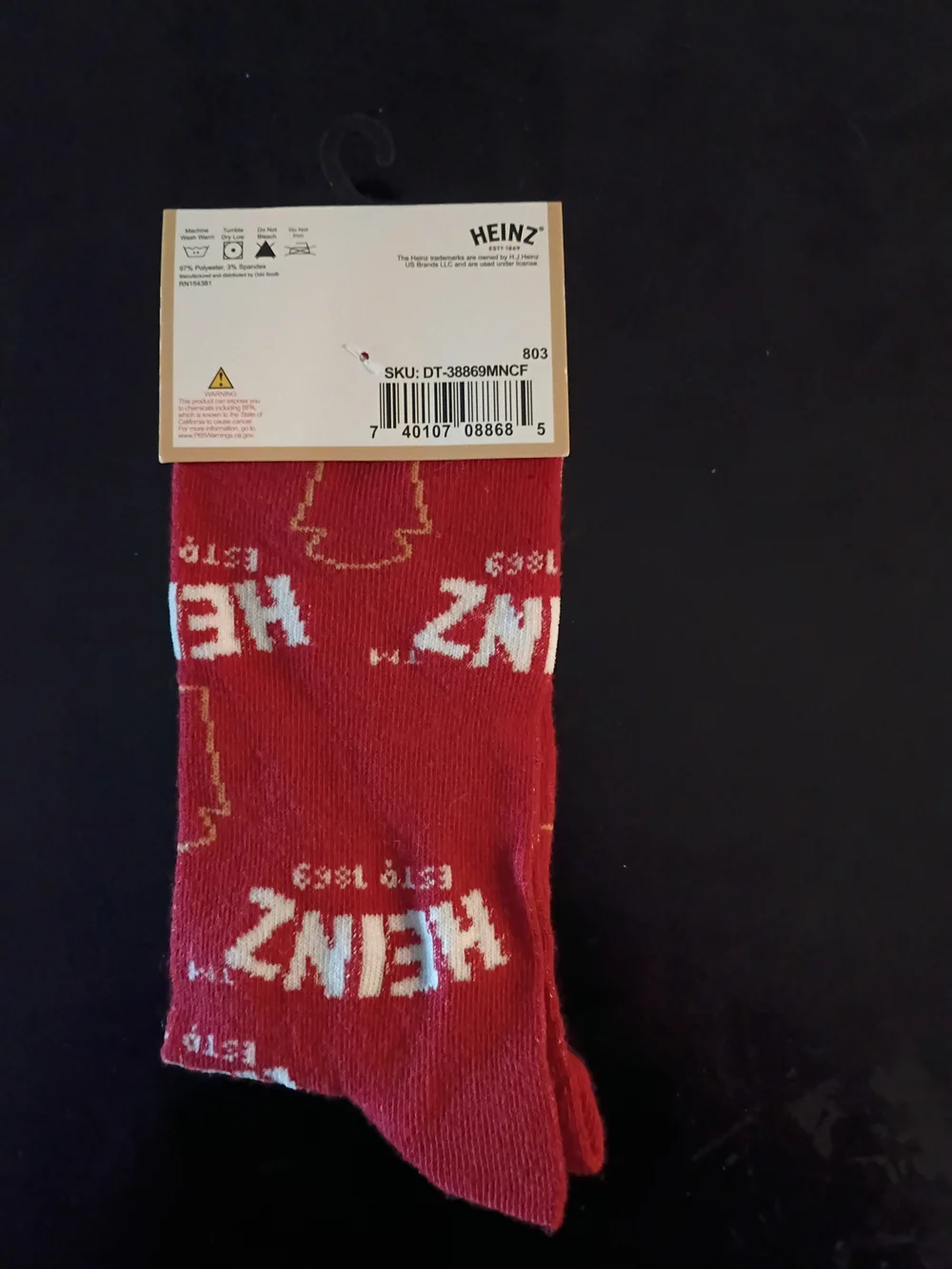 Heinz Ketchup Men’s Crew Socks Red Novelty Food Graphic Socks Size 6-12